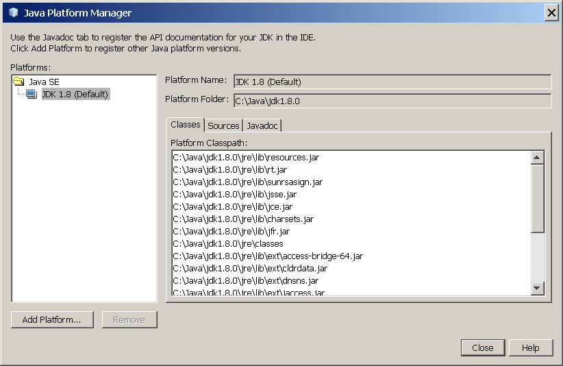 The Java Platform Manager from the Tools Menu